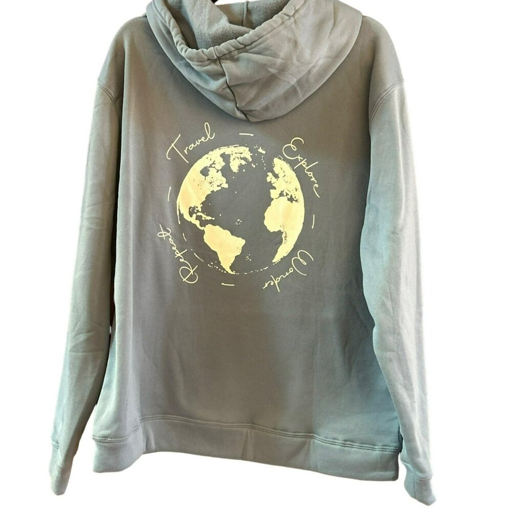 Dune Blue  "Live For The Moment" Hoodie Travel Explore Graphic XL Polyester
